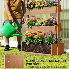 Floreira de Madeira de 4 Níveis Canteiro Elevado Exterior com Orifícios de Drenagem Tecido Não Tecido Castanho