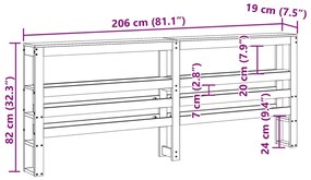 Cabeceira com prateleiras 200 cm pinho maciço castanho-mel