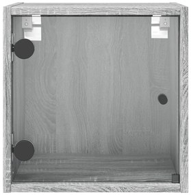 Mesa de cabeceira c/ porta de vidro 35x37x35 cm cinzento sonoma