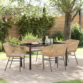 vidaXL Conjunto de Jantar de Jardim de 5 Peças com Almofadas em Rattan Polipropileno marrom