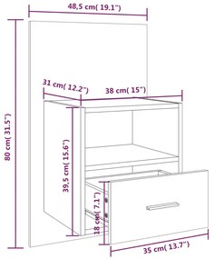 Mesa de cabeceira montagem na parede carvalho fumado