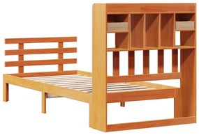 Cama com estante sem colchão 75x190cm pinho maciço castanho-mel
