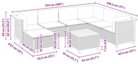 8 pcs conjunto sofás de jardim c/ almofadões vime PE cinzento