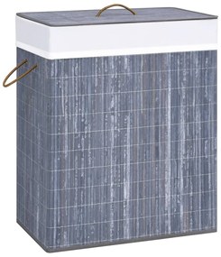 Cesto para roupa suja c/ 2 secções 100 L bambu cinzento