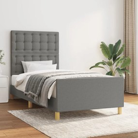 vidaXL Estrutura de cama sem colchão 100x200 cm tecido cinzento-escuro