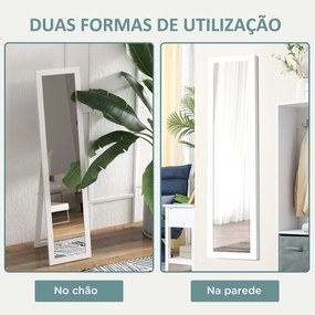 Espelho de Pé 37x155 cm Espelho de Corpo Inteiro Espelho de Parede Retangular com Estrutura de Madeira Branco