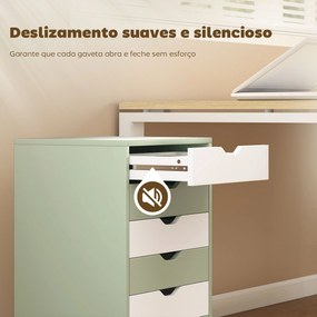 Bloco de Gavetas Móvel Arquivador com 6 Gavetas Suporte para Impressora com Rodas 40x35x63 cm Verde e Branco