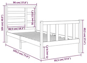 Estrutura de cama solteiro 90x190 cm madeira maciça branco