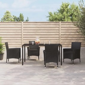vidaXL 5 pcs conjunto de jantar p/ jardim c/ almofadões vime PE preto