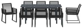 Conjunto de Jantar de Jardim 9 pcs Preto Grande Metal &amp; Corda