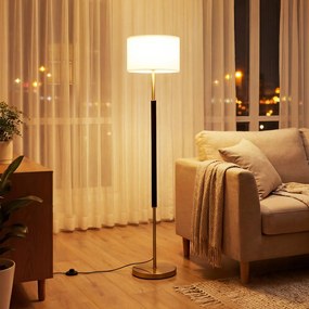 Candeeiro de pé moderno com abajur de linho, interruptor de pé, Estrutura metálica, casquilho E27 e cabo de 2 m para quarto, sala de estar e escritóri