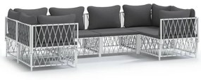 6 pcs conjunto lounge de jardim com almofadões aço branco