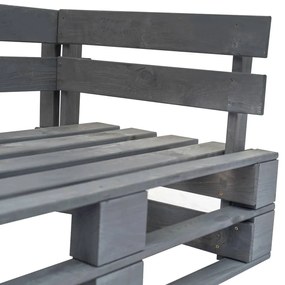 Sofá de paletes para jardim com almofadões cinzentos pinho
