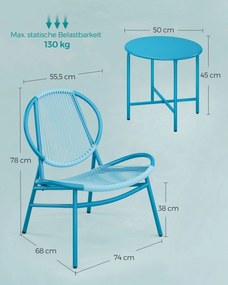 Conjunto de 3 peças jardim de varanda com mesa e 2 cadeiras azul marinho
