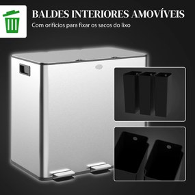 Balde de Lixo de Cozinha com 3 Compartimentos 3x15L Cubo de Lixo de Aç