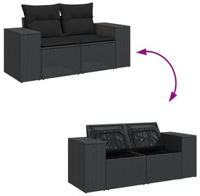 Conjunto de Sofá de Jardim de 9 peças com Almofadas Preto Rattan Sinté