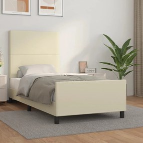 Estrutura de cama c/ cabeceira couro artificial 90x200 cm creme