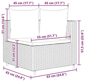 3 pcs conjunto sofás de jardim c/ almofadões vime PE cinzento