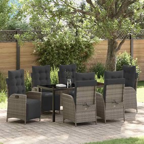 vidaXL Conjunto de jantar de jardim com 7 peças em rattan cinza
