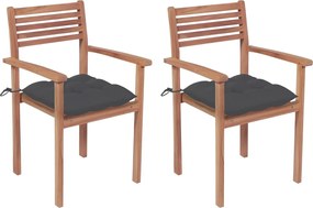 vidaXL Cadeiras de jardim c/ almofadões antracite 2 pcs teca maciça