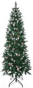 HOMCOM Árvore de Natal com Neve Artificial 508 Ramos Realistas 49 Pinhas Base Dobrável e Suporte de Aço Ø73x180 cm Verde e Branco | Aosom Portugal