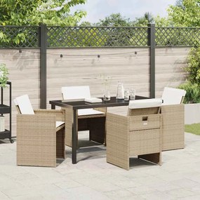 Conjunto de Jantar de Jardim 5 Peças com Almofadas Bege em Rattan Sint