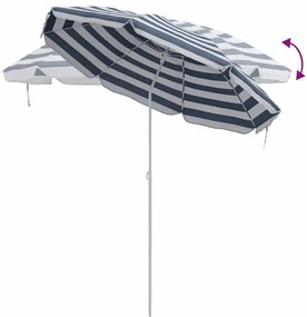Parasol de Praia vidaXL com Pau de Metal Azul e Branco 161x193 cm em P