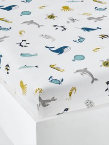 Lençol-capa para criança, tema Abecedário de animais marinhos branco claro estampado