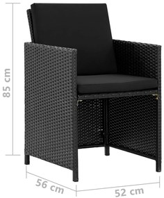 11 pcs conjunto jantar exterior com almofadões vime PE preto