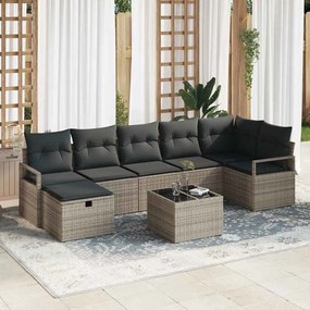 Conjunto de Sofá de Jardim de 8 Peças com Almofadas Cinza Rattan Poliéster