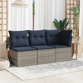 vidaXL Sofá de canto para jardim com almofadões vime PE cinzento