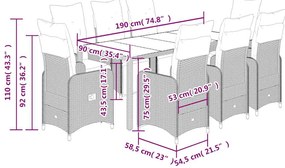 9 pcs conjunto bistrô de jardim c/ almofadões vime PE castanho