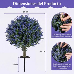Conjunto de 2 árvores artificiais de lavanda realistas com estacas de 60 cm para interior (VASOS NÃO INCLUIDOS), exterior, alpendre, jardim e pátio
