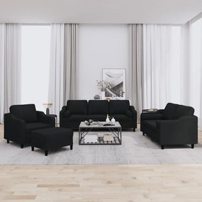 4 pcs conjunto de sofás com almofadas tecido preto
