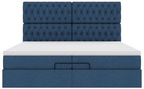 Estrutura de cama otomana com colchões 200x200cm tecido azul