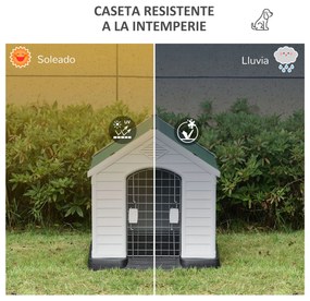 PawHut Casota de Cães Medianos com Porta Metálica Fechadura Teto Inclinado e Base Elevada para Interior e Exterior 78x87x81cm Branco e Verde