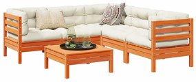 6 pcs conj. sofás jardim almofadões pinho maciço castanho cera