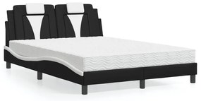 Cama com colchão 140x200 cm couro artificial preto e branco