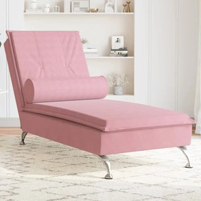 Chaise lounge de massagem com rolo veludo rosa