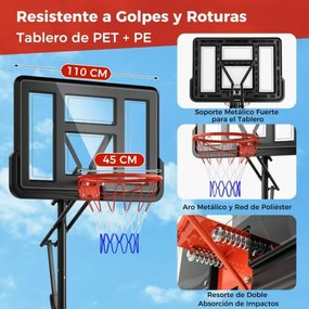 Cesto de basquetebol portátil com Saco de peso para interior e exterior com ajuste de altura fácil preto