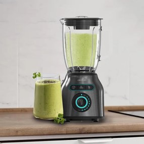 Liquidificador Power Black Titanium 2200MAX Smooth Blender com acabamentos em aço inoxidável, potência máxima de 2200 W, lâmina revestida em titânio p