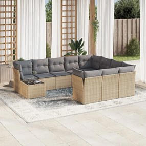 11 pcs conjunto sofás de jardim c/ almofadões vime PE bege