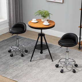 Conjunto de 2 bancos com rodas giratórias a 360° (MESA NÃO INCLUIDA), assento ajustável entre 47 e 62 cm de altura, em aço cromado com revestimento si