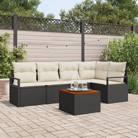 Conjunto de Sofás para Jardim de 6 peças com Almofadas Preto Rattan Po