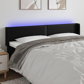 Cabeceira de cama c/ LED couro artificial 163x16x78/88 cm preto