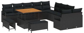 Conjunto de Sofá de Jardim de 13 Peças com Almofadas Preto em Rattan P