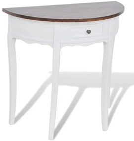 vidaXL Mesa consola meia-lua com gaveta e tampo castanho