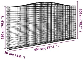 Cestos gabião arqueados 8pcs 400x30x180/200cm ferro galvanizado