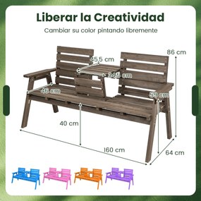 Banco de jardim madeira de abeto para 2-3 pessoas com mesa central rebatível Carga 320 kg 160 x 64 x 86 cm Café