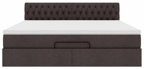 Cama Otomana com colchão&amp;LEDs 180x200cm tecido castanho-escuro
